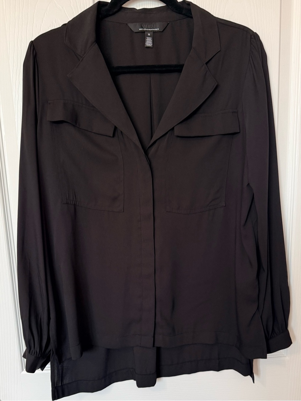 White House Black Market Black Long-Sleeve Utility Blouse
